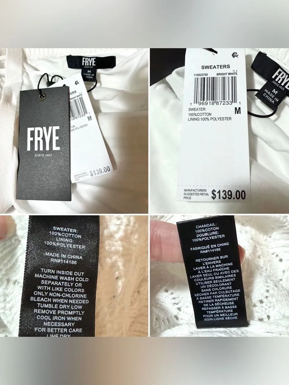 Frye Textured Knit Bright White Crochet Halter Midi Dress Sweater Dress M NWT